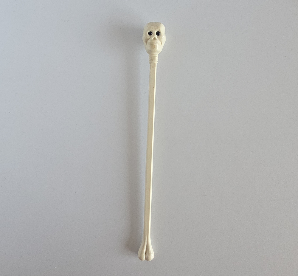 Vintage Georges Briard “Name Your Poison” Skull Swizzle Sticks Blue Rhinestone
